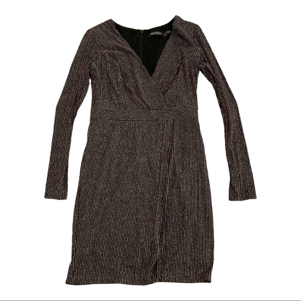 Guess Sparkle Lurex Long Sleeve Stretch Jersey Cocktail Dress Size 6